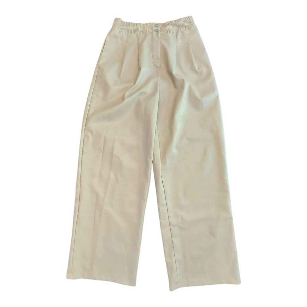 Nasty Gal Pleated Wide Leg Pants Womens‎ Size 10 Beige Pockets Faux Leather